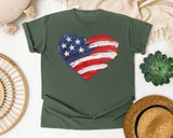 American Flag Heart Red 2 graphic tee in Moss