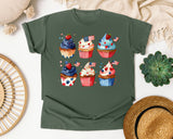 Patriotic Cupcakes Pink graphic tee in Moss