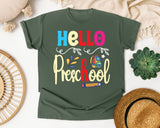 Hello Preschool Backpack graphic tee in Moss