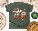 Half Teacher Half Coffee Retro graphic tee in Moss