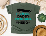 Husband Daddy Protector Hero White graphic tee in Moss