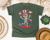 Patriotic Skeleton Fireworks Pink graphic tee in Moss