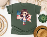 Girl Holding Large Flag graphic tee in Moss