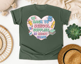 Back To School Supplies In Heart Shape graphic tee in Moss