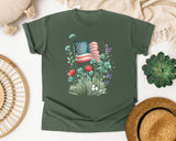 Flag With Wildflowers graphic tee in Moss