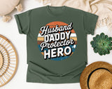 Husband Daddy Protector Hero Black graphic tee in Moss