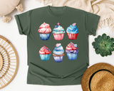 Patriotic Cupcakes Grey graphic tee in Moss