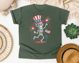 Patriotic Skeleton Fireworks Pink 2 graphic tee in Moss