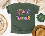 Teacher Wildflowers graphic tee in Moss