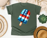 Patriotic Checkered Popsicle graphic tee in Moss