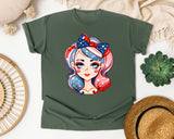 Patriotic Girl With Bow graphic tee in Moss