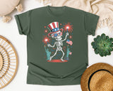 Patriotic Skeleton Fireworks Pink 3 graphic tee in Moss