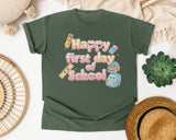Happy First Day Of School Pastel graphic tee in Moss