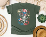 Patriotic Skeleton Fireworks Pink 4 graphic tee in Moss