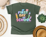 First Day Of School Crayons graphic tee in Moss