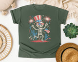 Patriotic Skeleton Fireworks Pink 5 graphic tee in Moss