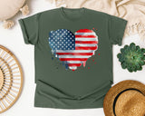 American Flag Heart Grey graphic tee in Moss
