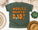 World's Okayest Dad Orange graphic tee in Moss