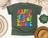 Happy First Day Of School Groovy graphic tee in Moss