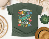 My Teacher Survived 100 Days Of Me Dinosaur graphic tee in Moss