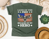 Land Of The Free Because Of My Hero graphic tee in Moss