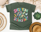Shell Yeah Schools Out Turtle graphic tee in Moss