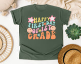 Happy First Day Of 1st Grade graphic tee in Moss