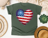 American Flag Heart Red 3 graphic tee in Moss