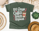 100 Days Of Coffee Teach Repeat graphic tee in Moss
