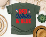Red White And Blue graphic tee in Moss