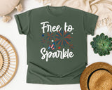 Free To Sparkle White graphic tee in Moss