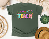 Teach Floral Pastel graphic tee in Moss