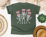 Patriotic Skeleton Trio White graphic tee in Moss