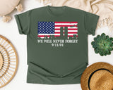 We Will Never Forget Navy 2 graphic tee in Moss