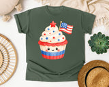 Patriotic Cupcake With Flag graphic tee in Moss