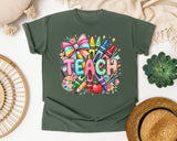 Teach Crayons graphic tee in Moss