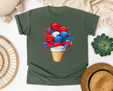 Patriotic Ice Cream Cone Red graphic tee in Moss