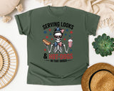 Serving Looks And Hot Dogs In That Order graphic tee in Moss