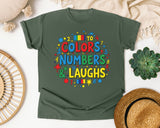 Colors Numbers And Laughs graphic tee in Moss