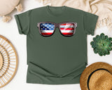 American Flag Sunglasses graphic tee in Moss