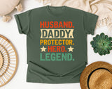 Husband Daddy Protector Hero Legend graphic tee in Moss