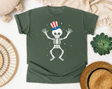 Patriotic Skeleton Hat graphic tee in Moss