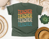 Teacher Teacher Teacher Stacked Retro graphic tee in Moss