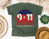 Patriot Day We Will Never Forget Red 2 graphic tee in Moss