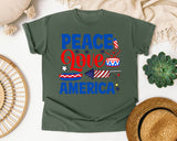 Peace Love America Blue graphic tee in Moss