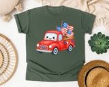 Red Truck With Flags graphic tee in Moss