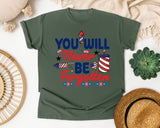 You Will Never Be Forgotten graphic tee in Moss