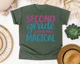 Second Grade Is Magical Script graphic tee in Moss