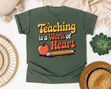 Teaching Is A Work Of Heart Brown graphic tee in Moss