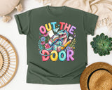 Out The Door Dinosaur graphic tee in Moss